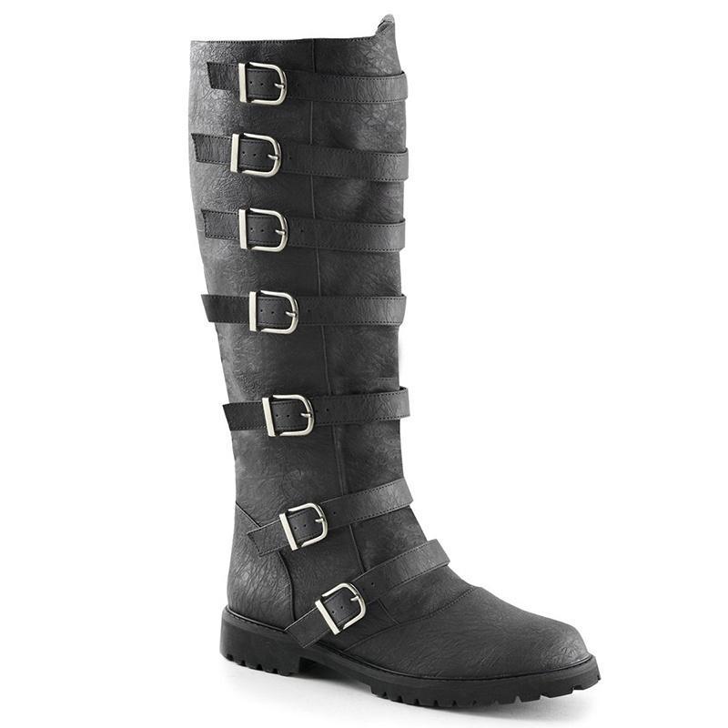 Men's Pull-On Multi-Buckled Strap Knee High Boots Medieval Knight Pirate Warrior Boots Renaissance Cosplay Stage Boots
