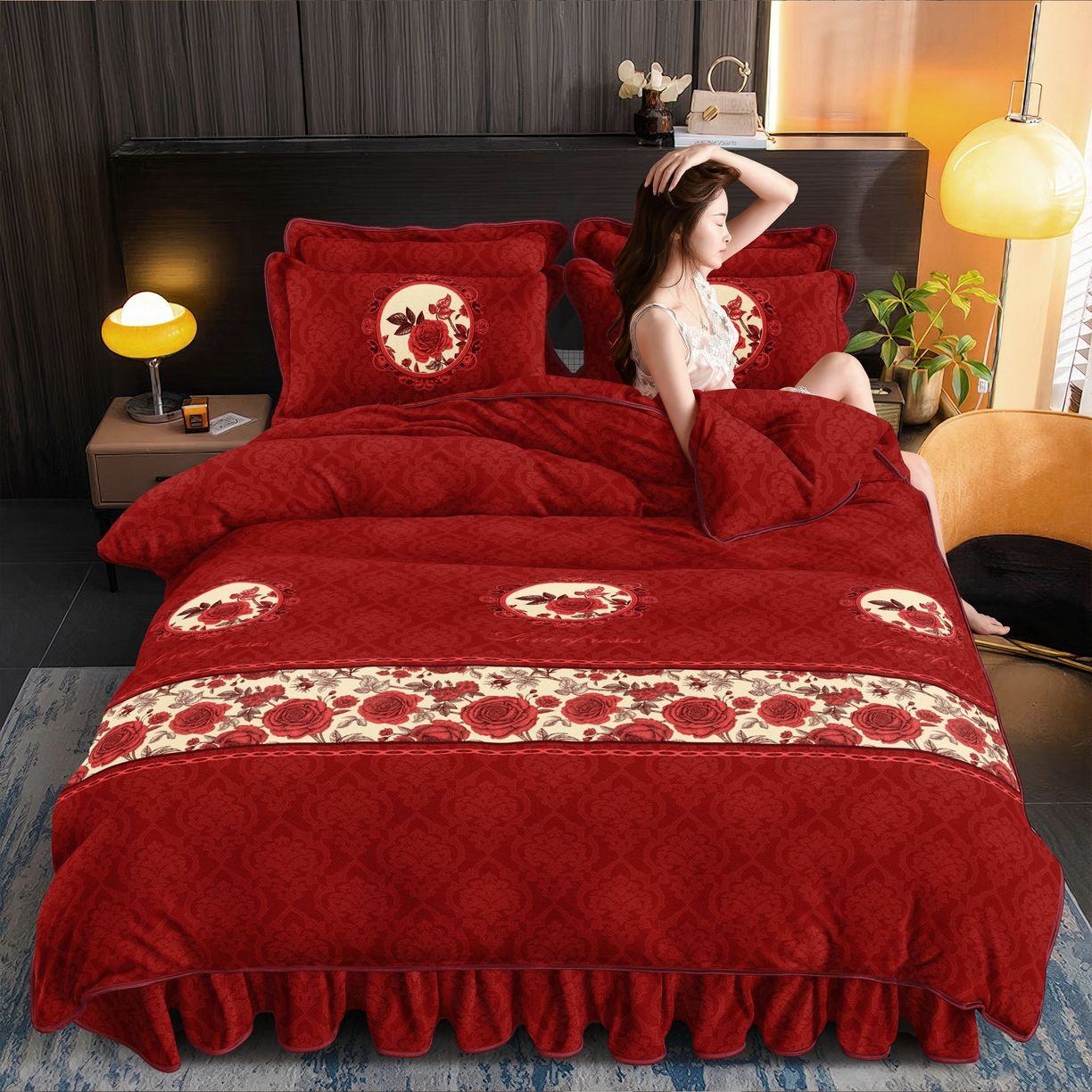 Winter thickened milk velvet four-piece warm quilt cover