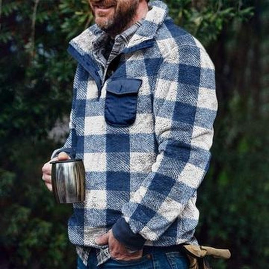 Romanado Fleece Jacket Men's Blue Plaid Pullover