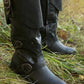 Men's Cuffed Pirate Waterproof Tall Leather Boots Low Heel Flat Gladiator Larp Stage Reenactment Shoes Cosplay Boots