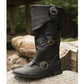 Men's Cuffed Pirate Waterproof Tall Leather Boots Low Heel Flat Gladiator Larp Stage Reenactment Shoes Cosplay Boots