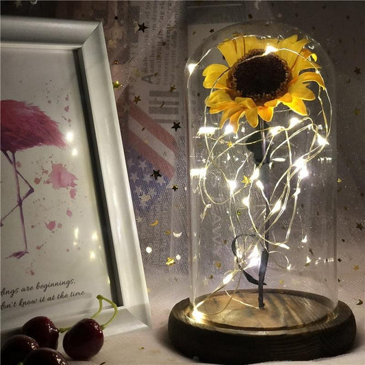 Flower Lamp Sunflower Eternal with Glass Girls Birthday Valentine's Day Mother's Day Gifts