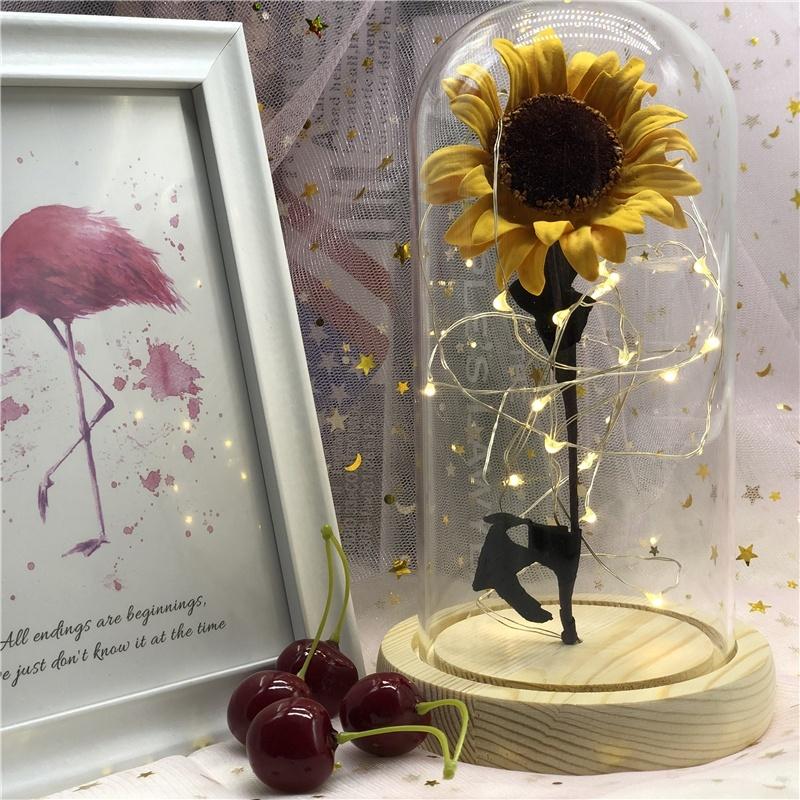 Flower Lamp Sunflower Eternal with Glass Girls Birthday Valentine's Day Mother's Day Gifts