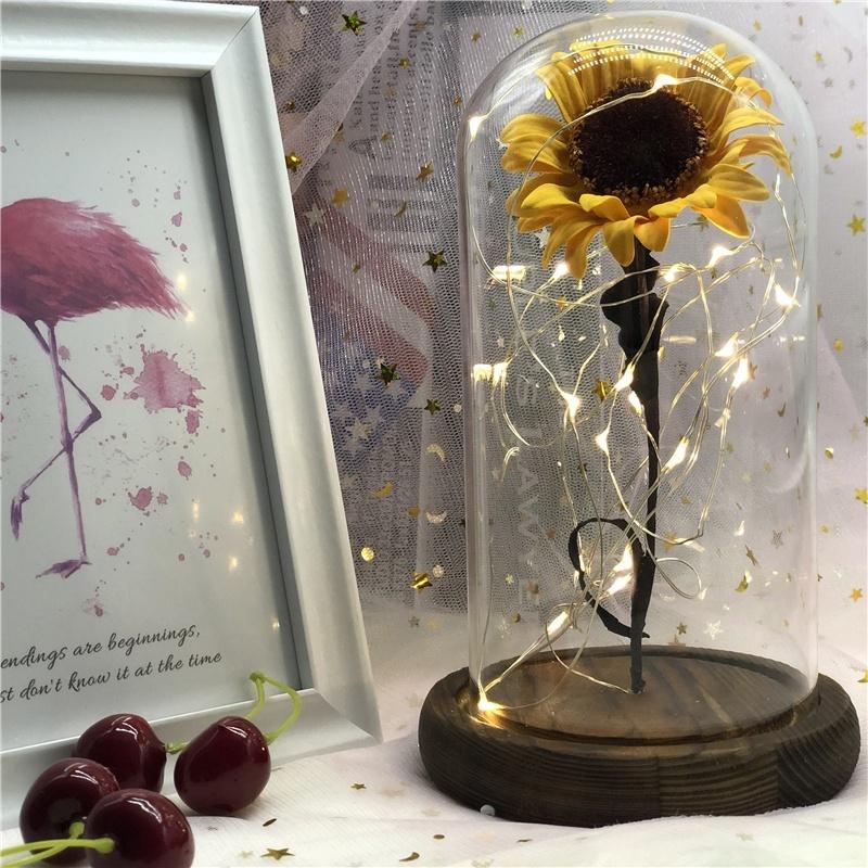 Flower Lamp Sunflower Eternal with Glass Girls Birthday Valentine's Day Mother's Day Gifts