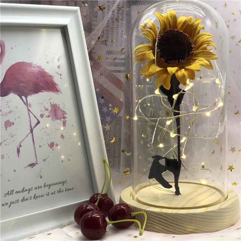 Flower Lamp Sunflower Eternal with Glass Girls Birthday Valentine's Day Mother's Day Gifts