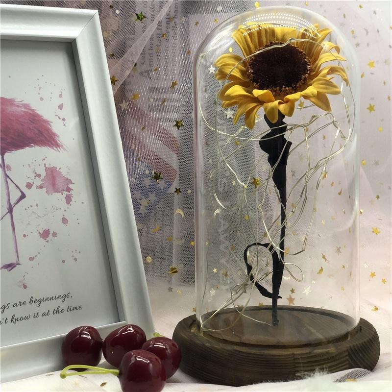 Flower Lamp Sunflower Eternal with Glass Girls Birthday Valentine's Day Mother's Day Gifts