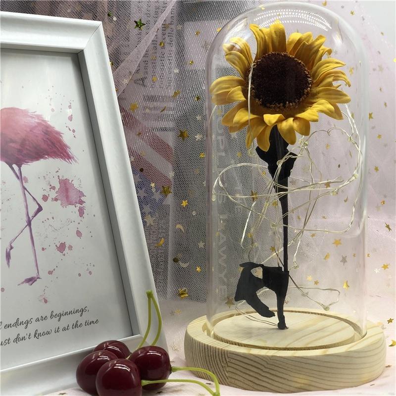 Flower Lamp Sunflower Eternal with Glass Girls Birthday Valentine's Day Mother's Day Gifts