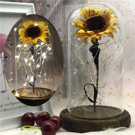 Flower Lamp Sunflower Eternal with Glass Girls Birthday Valentine's Day Mother's Day Gifts