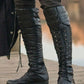 Men's Medieval Knee High Boots Cross Strap Lace Up Shoes Flat Cool Moto Boots Fall Winter Tall Renaissance Boots