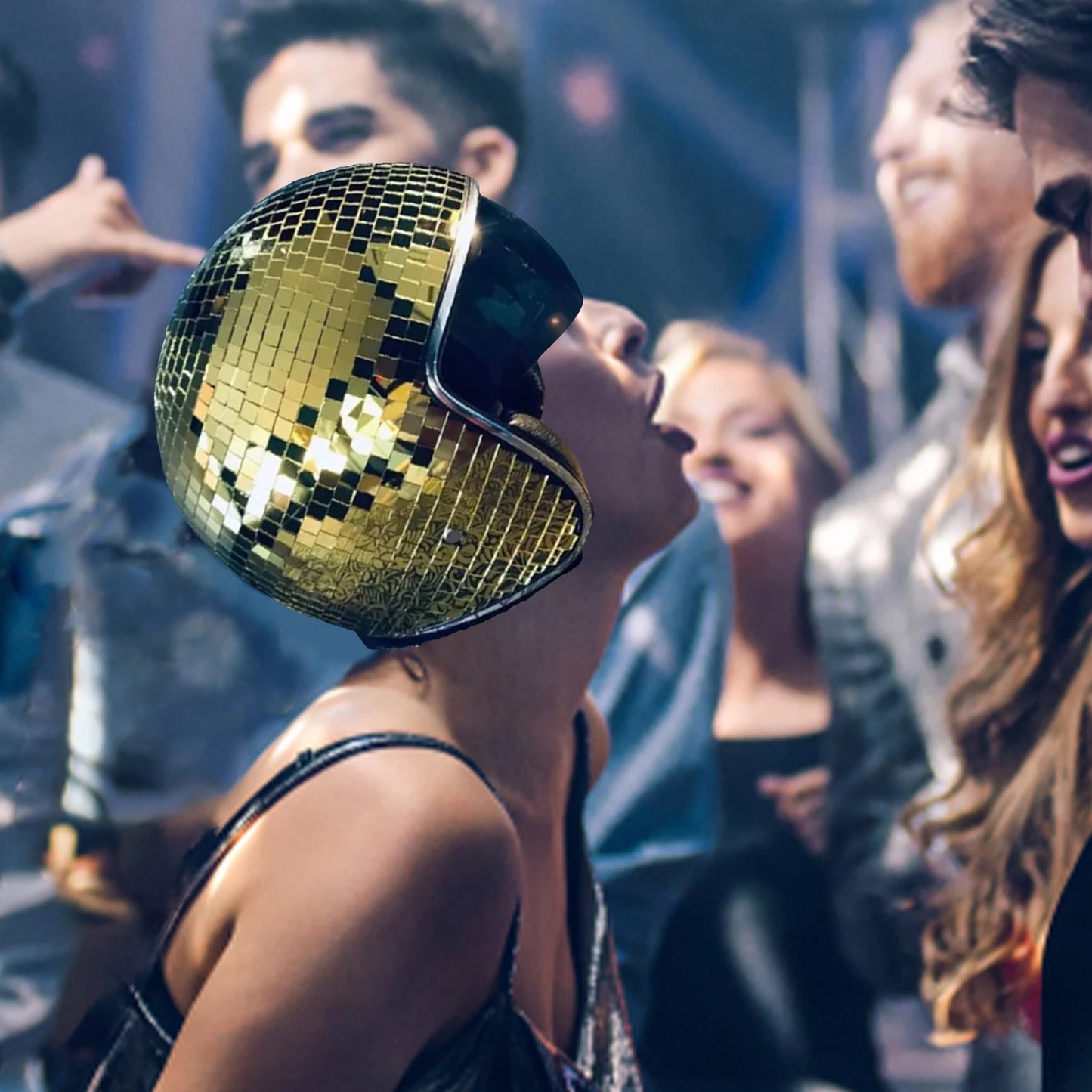 Disco Ball Helmet with Retractable Visor for Nightclub Cool Props