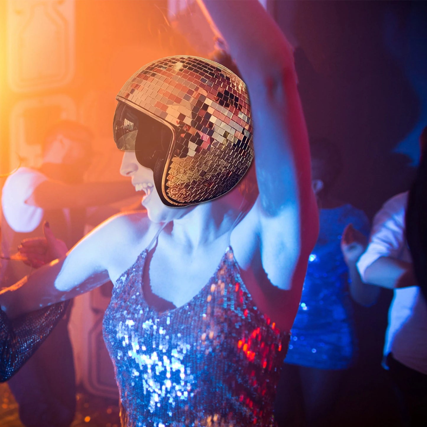Disco Ball Helmet with Retractable Visor for Nightclub Cool Props